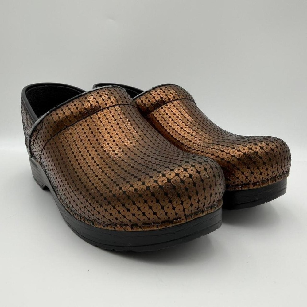 Dansko Professional bronze metallic dot clogs size 38 leather comfort shoes 7.5